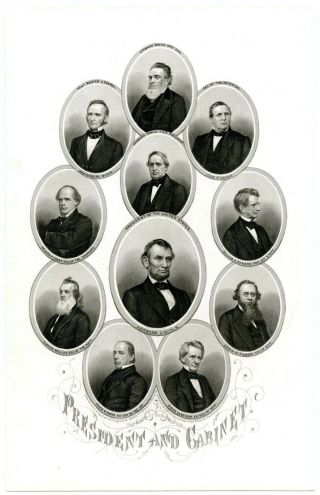 President And Cabinet,  Abraham Lincoln & Civil War Cabinet,  Steel Engraving 8731