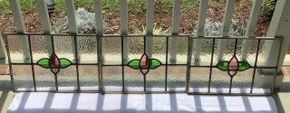 Antique Leaded Stained Glass Window Panes Set Of Three W/simple Flower Design