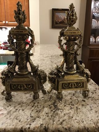 Louis Xv Style Gilt Bronze & Wrought Iron Andirons 19th/20th France