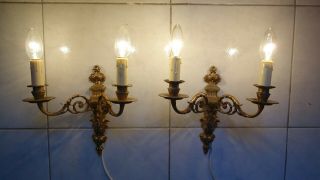 Pair Vintage French Empire Style Ornate Bronze Wall Lights / Candle Sconces 2