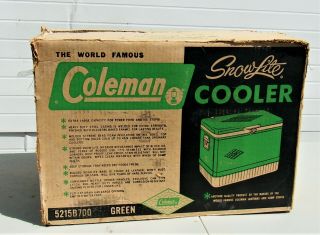 Vintage Coleman Cooler Snow Lite Diamond Logo Green Metal Handles 2