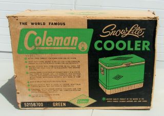 Vintage Coleman Cooler Snow Lite Diamond Logo Green Metal Handles 3