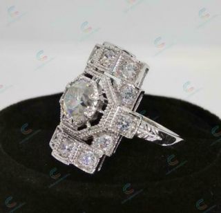 Victorian Edwardian Vintage Engagement Wedding Ring 2.  1 Ct Diamond 14K Gold Over 2