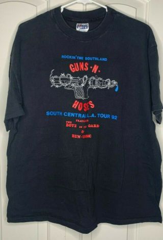 Authentic Vintage Lapd 1992 La Riots Guns & Hoses Black T - Shirt Very Rare