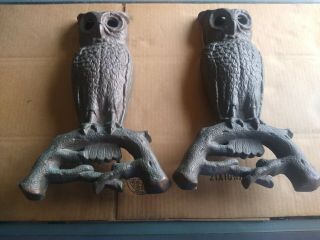 Owl Fireplace Andiron Pair Antique Set Of 2 Cast Iron