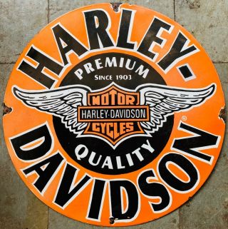 Enamel Harley Davidson Motorcycles Vintage Porcelain Sign 30 Inches Round