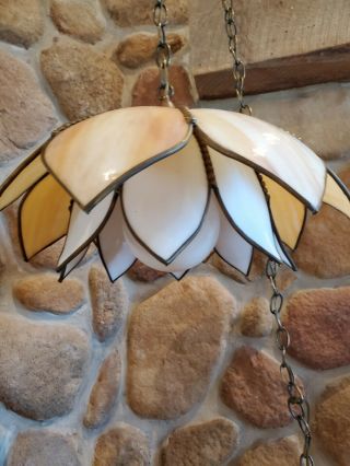 Vintage Pearl Stain Glass Double Dome Hanging Table/ceiling Lamp/light Leviton