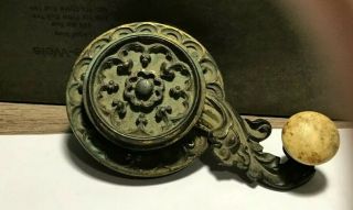 Antique Brass Victorian Hand Crank/pull Door Bell/chime White Knob