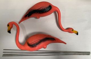 " 2 " Vtg Modern Eames Era 1958 Mold Craft Pink Flamingo Yard Garden Art (a15)
