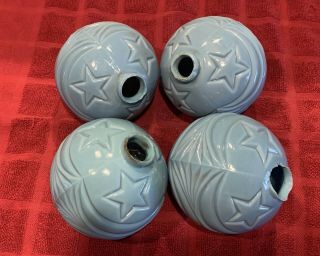 Antique,  Blue Milk Glass Moon And Star Lightning Rod Balls (set Of 4)