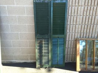 Pair C1900 Louvered Victorian Wooden House Shutters Green 62.  5 " X 14 " X 1 3/16 "