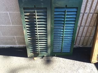 PaiR c1900 louvered VICTORIAN wooden house SHUTTERS green 62.  5 