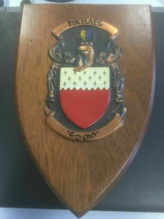 Michael Heraldic Wooden Wall Shield Plaque Vintage Coat Of Arms