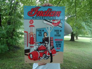 Large Old Vintage 1951 Indian Motorcycles Flying A Porcelain Gas Station Sign