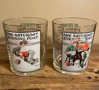 Norman Rockwell The Saturday Evening Post Glasses Tumblers Set Of 2