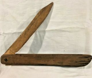 Antique American Folk Art Carved Wood Trade Sign Folding Knife 28 - 1/2 " Long Open