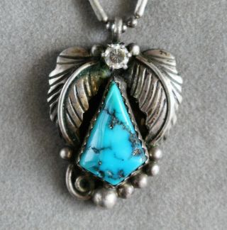 Vintage Navajo Sterling Sliver & Turquoise Pendant Necklace By B.  Yazzie C.  1970