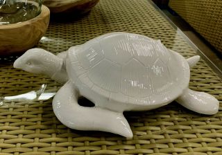 Sea Turtle Figurine Porcelain White Table Top Turtle Decor 11.  6”