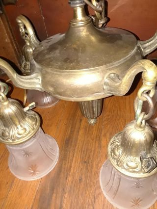 Antique Brass Vintage Arts and Crafts Craftsman Mission Light Chandelier Rewired 2