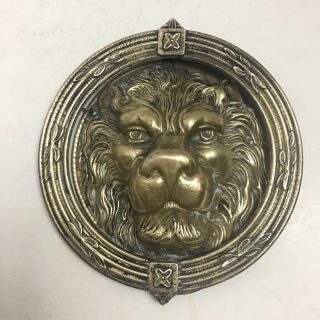 Large Vintage Brass Lion Head Door Knocker 8”