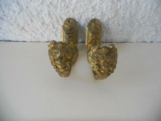Pair Antique French Solid Bronze Gilded Hooks Tiebacks Finials Cherub & Putti