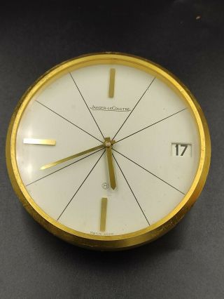 Vintage Mcm 5 " Jaeger - Lecoultre 8 Day Desk Table Alarm Clock W/ Date Calendar