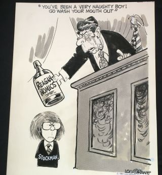 Political Cartoon By Lou Grant – Reagan - Stockman – You’ve Been Naughty