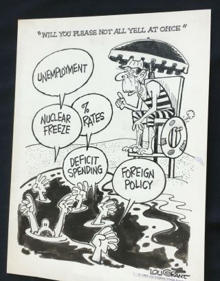 Political Cartoon By Lou Grant – Ronald Reagan – Lifeguard