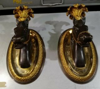 Vintage Cast Iron & Brass Horse Head Sconce Candleholders Italy