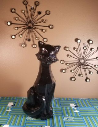 Vintage Mcm 1961 10.  5 " Black Cat Cubism Sculpture By Universal Statuary Corp.