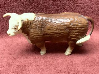 Vintage Breyer Walking Hereford Bull With Horns Medium Brown Color Shape