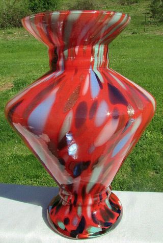 Vintage Murano Art Glass Reddish Orange Adventurine Large Vase 15 " H X 8 " W