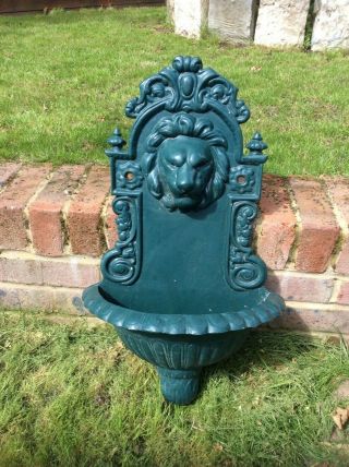 Vintage French Lion Head Wall Fountain / Garden Feature Painted Cast Iron Vgc