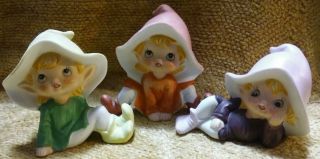 3 Vintage Homco Garden Pixie Elf Fairies Ceramic Figurines 5213
