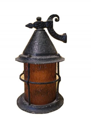 Arts Craft Cast Iron Porch Light Lamp Sconce Forged Gothic Spanish Mission Amber