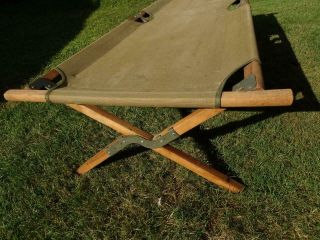 VINTAGE WWII ARMY MILITARY FOLDING CANVAS WOOD FRAME CAMP COT CAMPING BED 3