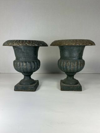 Pair Vintage French Medici Style Garden Urns Cast Iron Oddities Store Nyc 6”