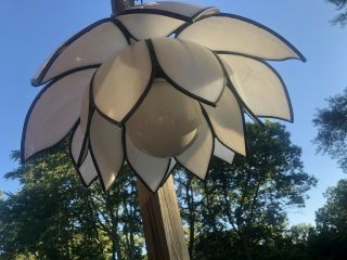 Vintage Mid Century Slag Glass White Tulip Lotus Flower Hanging Light Chandelier