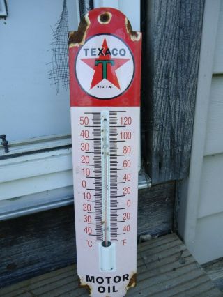 Old Vintage Texaco Star Motor Oil Thermometer Porcelain Gas Station Sign