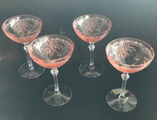 Vintage Fostoria June Pink Champagne Glasses Set Of Four All Immaculate Nr
