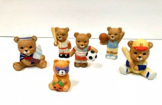 Homco Vintage Sports Bears Porcelain/ceramic Figurines 5 Pc Set,  Russ Raccoon