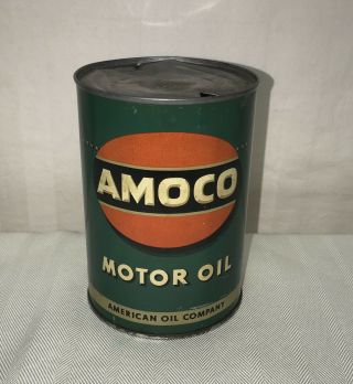 Vintage Early Amoco One Quart Metal Oil Can Sign 1930 - 1940 