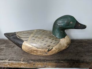 Large Carved Wooden Folk Art Handpainted Duck Decoy Treen Hunting,  Some Wear