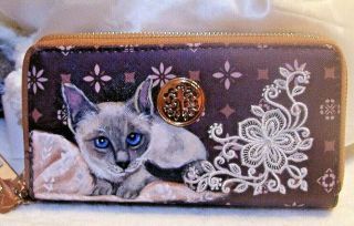 Hand Painted Siamese Cat On Wallet Wristlet Phone Friendly Double Entry