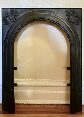 Vintage Cast Iron Victorian Fireplace Surround Shell Design Circa 1900