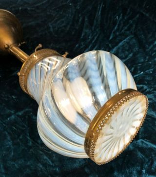 Antique Opalescent Swirl Glass Newel Post Lamp Or Ceiling Pendant Victorian