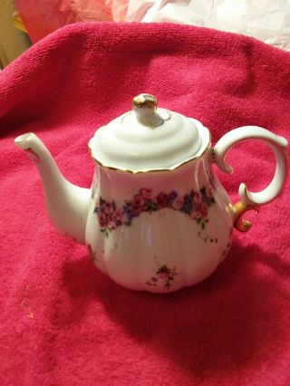 Vintage Small Porcelain Teapot Floral Pattern With Gold Trim