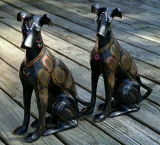 Cast Brass Greyhound Statues Painted Decorated Whippet Saluki Dogs
