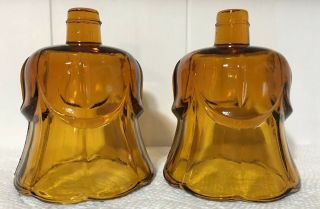 Set Of 2 - Vintage Amber Glass Candle Inserts Peg Votives - Tulip Shaped