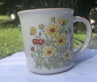 Vintage Otagiri Mug Cup Japan Stoneware Coffee Yellow Wild Flower Garden